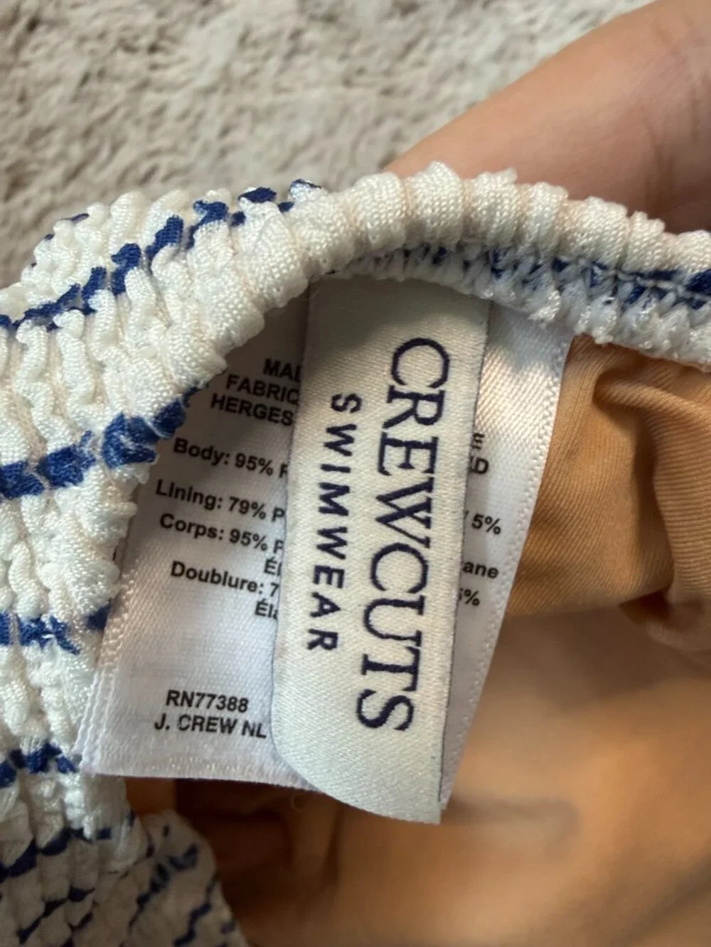 J.Crew Crewcuts navy cream striped swimsuit girls size 7 preppy beach summer